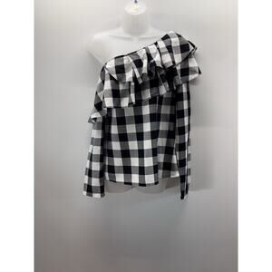 For Cynthia Gingham Black and White Long Sleeve Off The Shoulder Women S NWT
